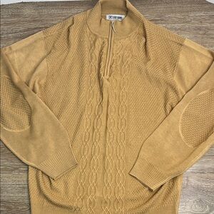 Stacy Adams Quarter Zip Sweater | Camel Tan Cable Knit | Classic Menswear | M